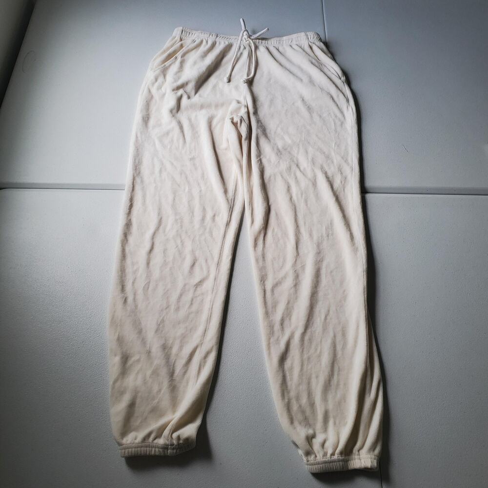 Y2K Juicy Couture Sweatpants Womens Medium White Velour Joggers Black Label USA